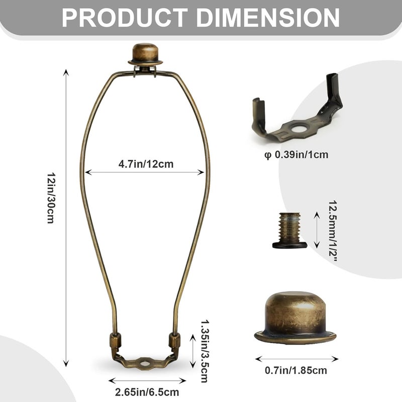 OMOBANU 12 Inch Antique Bronze Lamp Shade Harp Holder - Detachable Lamp Shade Holder Replacement with Standard Harp Saddle & Lamps Finials, Metal Decorative Accessories and Parts Repair - Image 1
